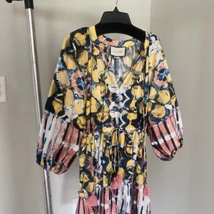 Alexis - multi colored mini dress with ruffled bottom ; size XS